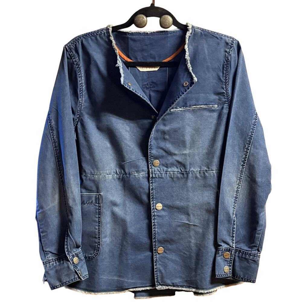 Chloe Stora Jacket Womens Size 40 Denim Matte Silver Snaps Frayed Edges Bottom
